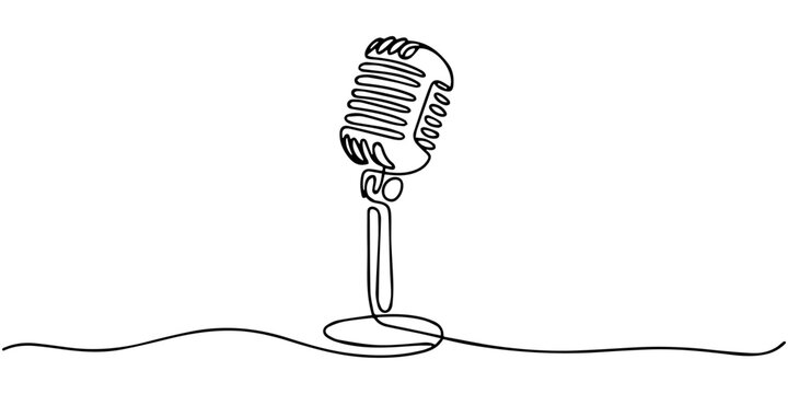 A clean and minimalistic continuous one line drawing of a microphone, vector illustration
