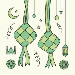 Ramadan in Hand Drawn Doodle Flat Style