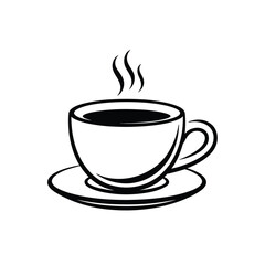 Fototapeta premium Black Coffee Cup with Steam on a Saucer