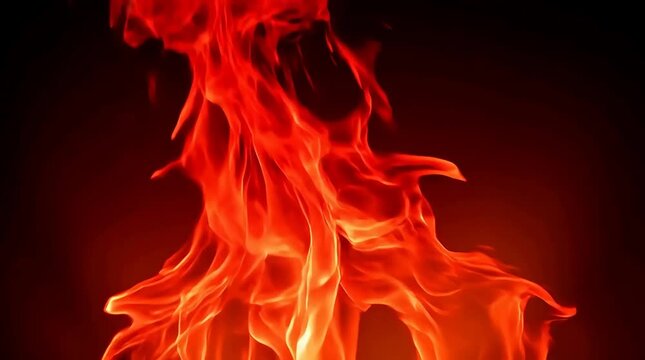 Flickering flames dancing upwards in a fiery display against a dark background