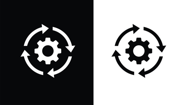 Moving gears with circular arrows. Mechanism. Industrial cycle concept. Rotating gear wheel or gear icon. Moving cogs with circular arrows. vector illustration