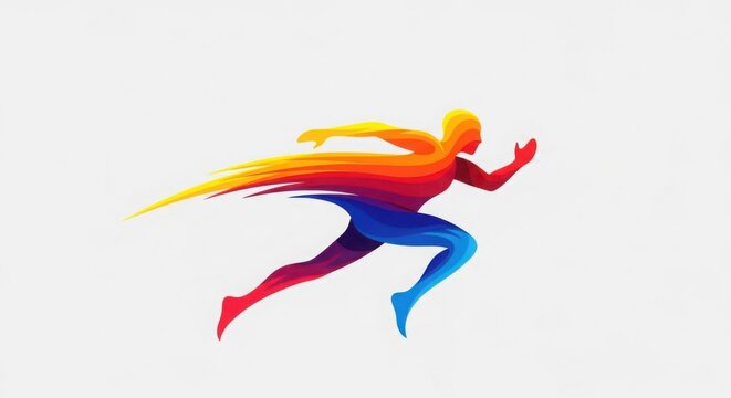 Dynamic athlete running with speed motion blur in vibrant neon colors abstract background