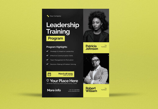 Black Minimalist Leadership Training Program Flyer Set