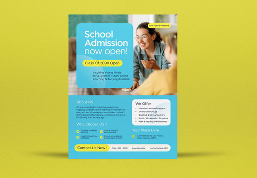 Blue And Yellow Gradient Minimal School Admission Flyer Set