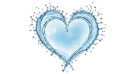 A delicate blue heart shape with watercolor effect and splashes of color on a white background creating a romantic and dreamy atmosphere