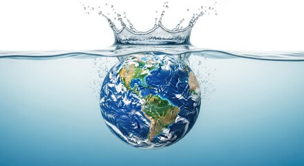 The earth submerging underwater with a ripple effect on the surface