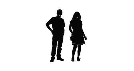 Young couple silhouette vector illustration man and woman standing isolated on white background for relationship and lifestyle design