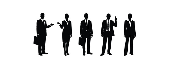 Business people silhouette vector collection set of men and women in suits isolated on white background for corporate team and office management design