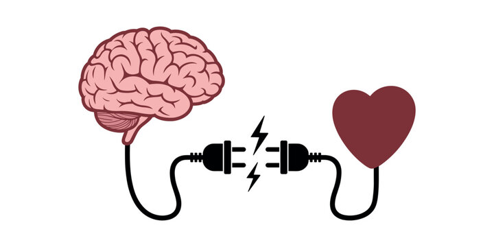 Disconnected brain and heart with electrical plug disconnection broken connection  in white background
