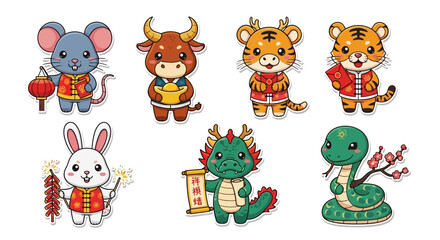 Obraz premium Cartoon zodiac animals collection for lunar new year celebrations
