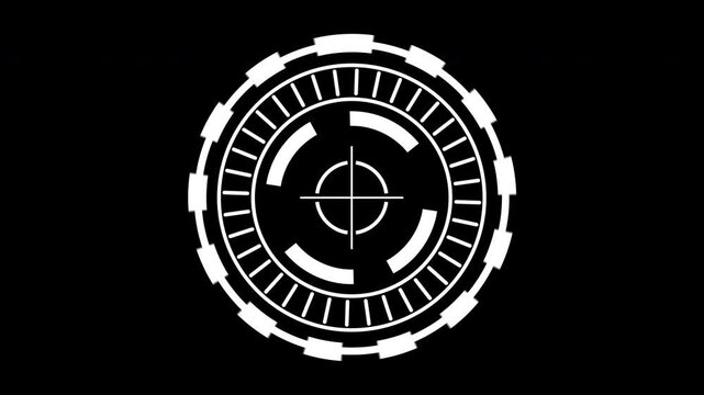 HUD circle target on black background, suitable for websites, gaming graphics, firearm illustrations, and targeting concepts.