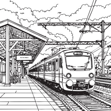 train, keretaapi, sketsa, drawing, blackwhite, ilustrasion, colouring, 