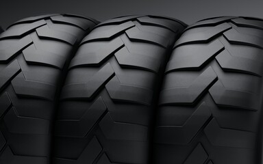Fototapeta premium Three Premium Black Tires Close Up Realistic 3D Render