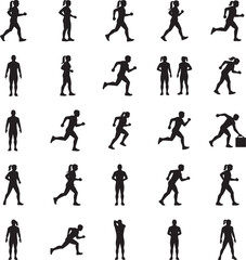 Fototapeta premium Athletic joggers and runners silhouettes in various sporting motions 