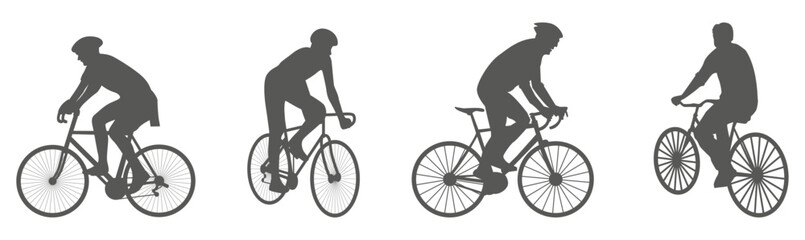 Fototapeta premium Cyclist silhouettes riding road bikes in dynamic action poses