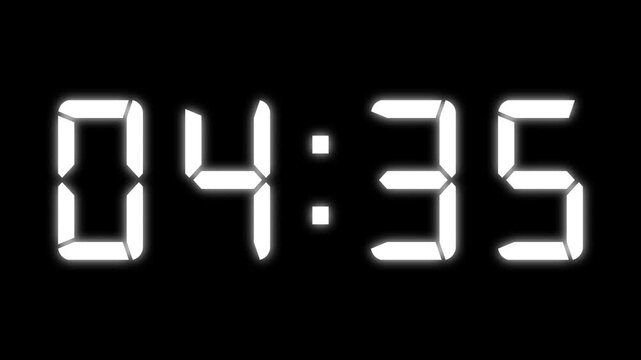 4 Minute countdown animation on black background. Countdown digital clock animation 4 to 0 second countdown digital clock timer icon.