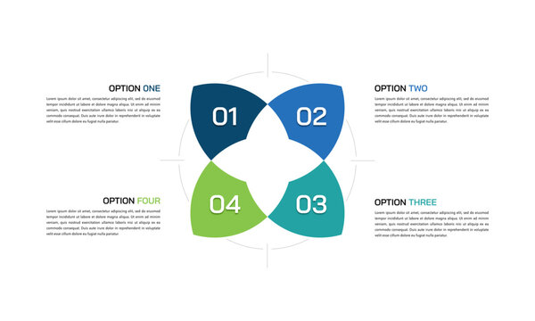 Minimalist Petal Shape Layout with 4 Stages for Quarterly Report and Product Development. Vector illustration.