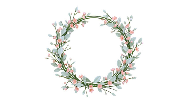 Delicate Floral Wreath with Peach Blossoms and Green Leaves