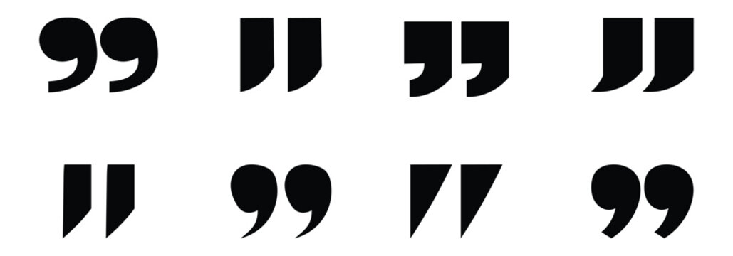 Assortment of quotation mark and citation symbols. Quotation mark Icons Set. Quotation mark icon collection. Vector illustration.