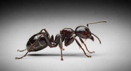 Two ants interacting closely in a studio setting with a gradient backdrop