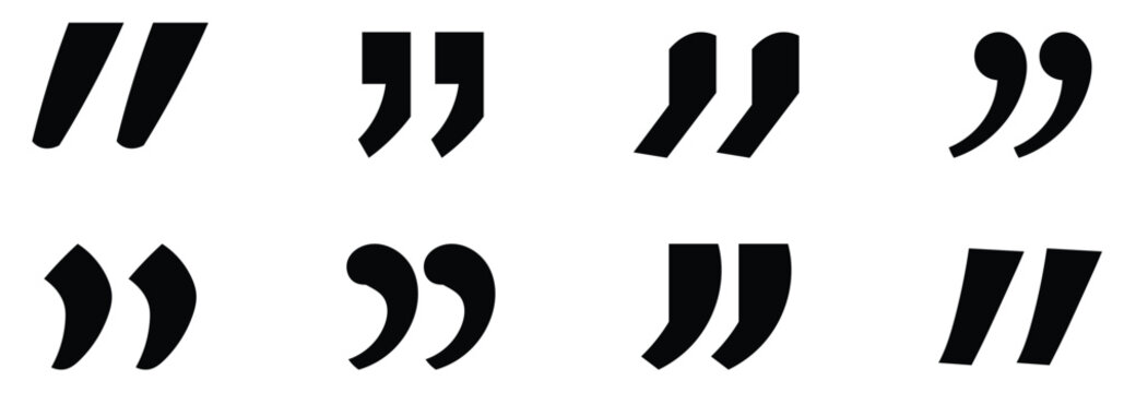 Stylish quotation mark icon set. Vector black quote mark isolated on a white background.