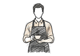 Obraz premium Barista holding a cup of hot coffee in a sketch style.