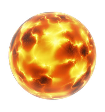 Blazing hot orange and yellow planet surface fiery isolated on a transparent background