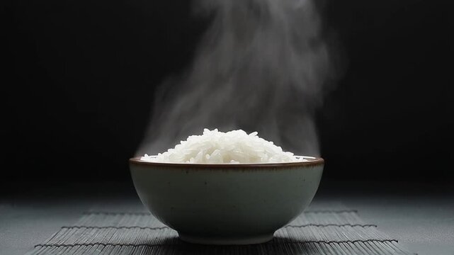 Front view of white rice cooked adequately. Rice eaten as a staple food.