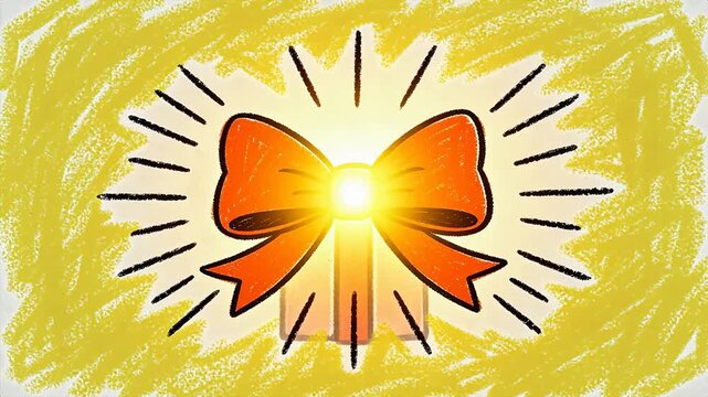 Orange bow illustration with black outline on yellow background