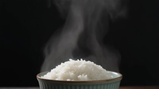Front view of white rice cooked adequately. Rice eaten as a staple food.