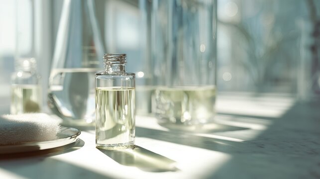 Clear Serum in Laboratory Setting with Soft Light and Reflections