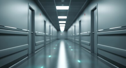 Fototapeta premium Futuristic corridor with metallic walls and fluorescent lighting