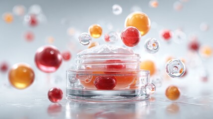 High Fidelity 3D Illustration of Skincare Science with Biotech Elements