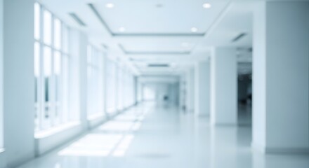 Obraz premium A bright and airy white corridor with large windows and a shiny floor