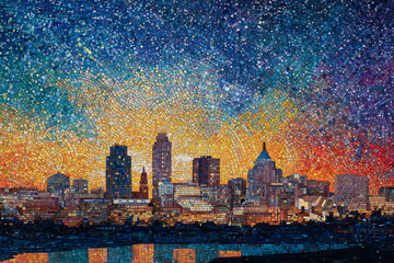 night city skyline mosaic