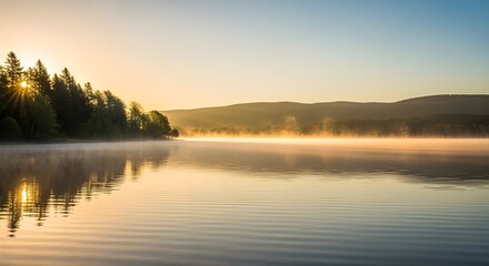 Obraz premium Dawn Light on Calm Water – Tranquil Nature Scene with Soft Reflections