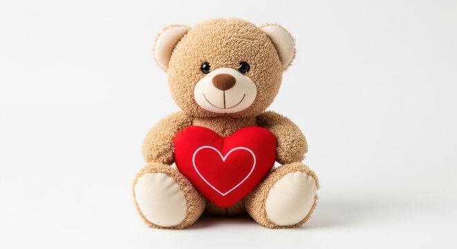 Osito de peluche marr&oacute;n claro con coraz&oacute;n rojo, un adorable juguete de felpa para ni&ntilde;os, regalo de San Valent&iacute;n o aniversario, s&iacute;mbolo de amor y ternura infantil.