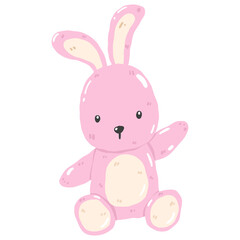 Obraz premium Cute Bunny Rabbit Holding Balloons Illustration: Adorable 1st Birthday Character for Baby Shower, Celebration, and Nursery Decor.