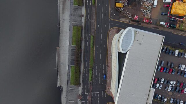Top Down Aerial of River Clyde and Clydeside Waterfront in Glasgow Scotland
