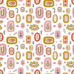 Folk Art Floral Frames and Decorative Botanical Elements