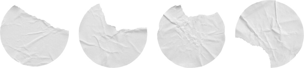 Blank white round torn paper sticker label set isolated on white background