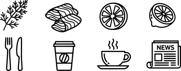 National Bagels and Lox Day food and drink icons vector set