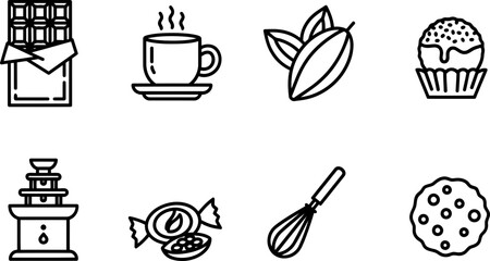 Chocolate Month vector icons: sweet treats, cocoa, and baking