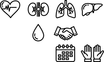 National Donor Day healthcare icons set illustration