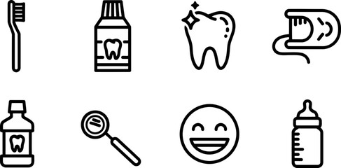 Children's Dental Health Month icons: Oral hygiene, dental care