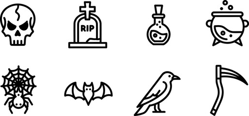 St. Skeletor's Day Halloween icons, spooky illustration set
