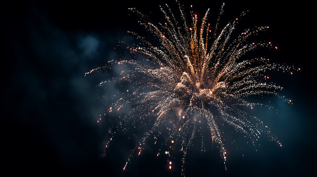 Particle line fireworks burst with golden and blue light effects, ideal for tech design, gaming, and digital art
