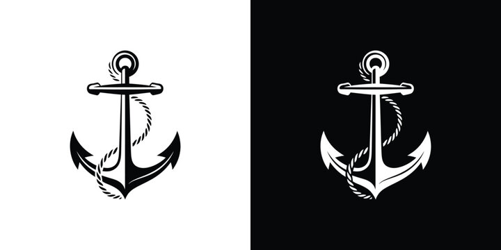 Black and white anchor symbol with rope on two backgrounds