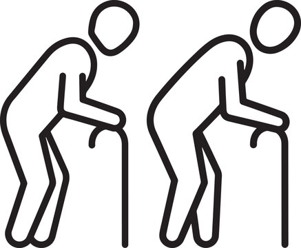 Elderly Person Icon with Walking Cane Symbolizing Old Age, Retirement, Disability, and Geriatric Healthcare