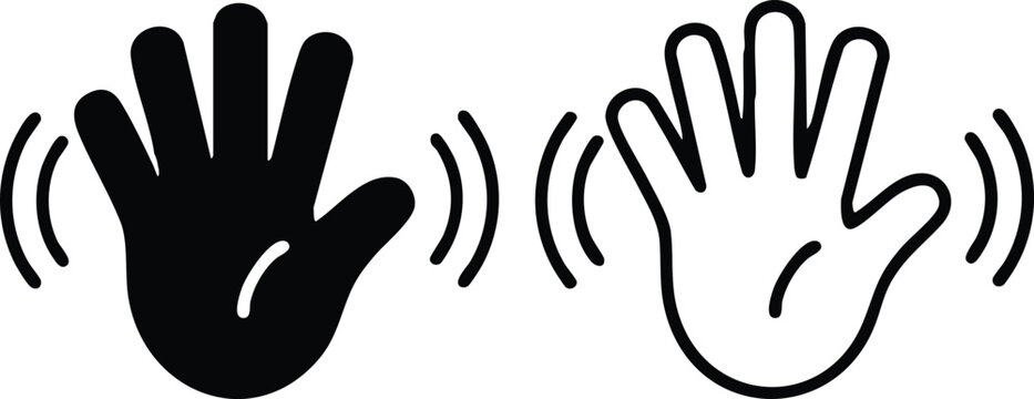 Modern Gestural Pictograms for Friendly Communication, Minimalist Waving Palm Symbols Representing "Hello" or "Goodbye", vector, illustration, silhouette.